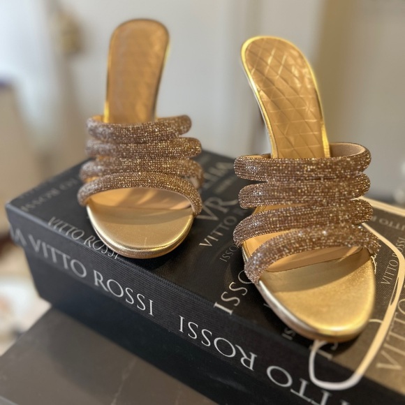 Gold Crystal-Strap Stiletto Mules - Picture 3 of 11